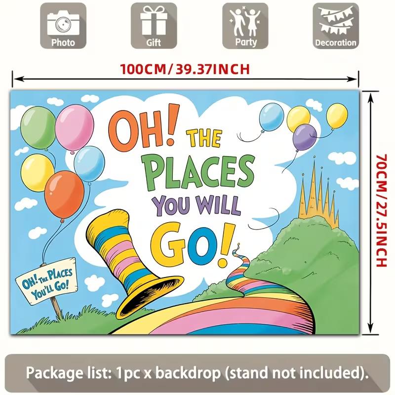 

2D Dr. Seuss Oh The Places You ll Go Graduation Photo Booth Banner 47.2x31.5inch/120*80cm