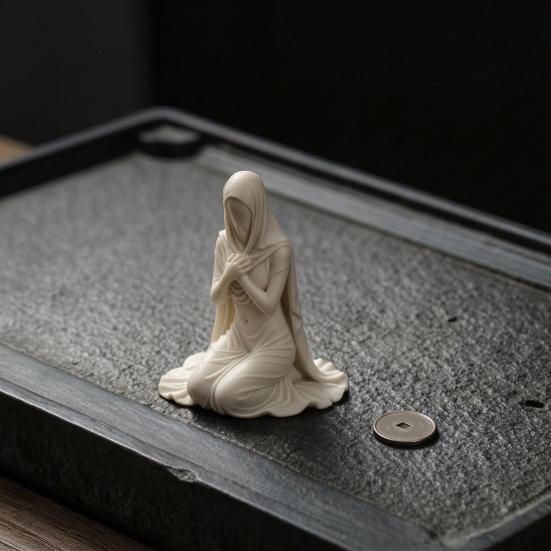 Kneeling Pray Girl Figurine 3D Printed Hooded Cowl Praying Women Statue Sculpture Home Office Desktop Religious Ornament
