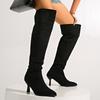 Retro Black Suede Knee High Boots Women 2025 Winter Sexy Pointed Toe High Heel Riding Boots Party Dress Shoes Plus Size