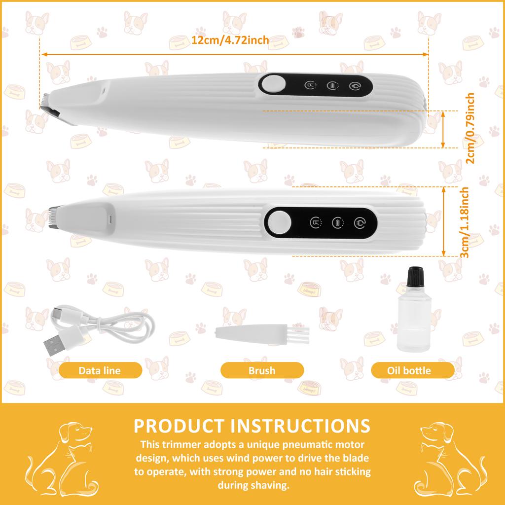 Pet Dog Paw Trimmer with LED Light USB Rechargeable Pet Grooming Clippers Portable Dogs Hair Clippers Low Noise Grooming Tool