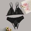New Women Plus Size Lace Lingerie Bra+Thong Underwear Set Black Sleepwear