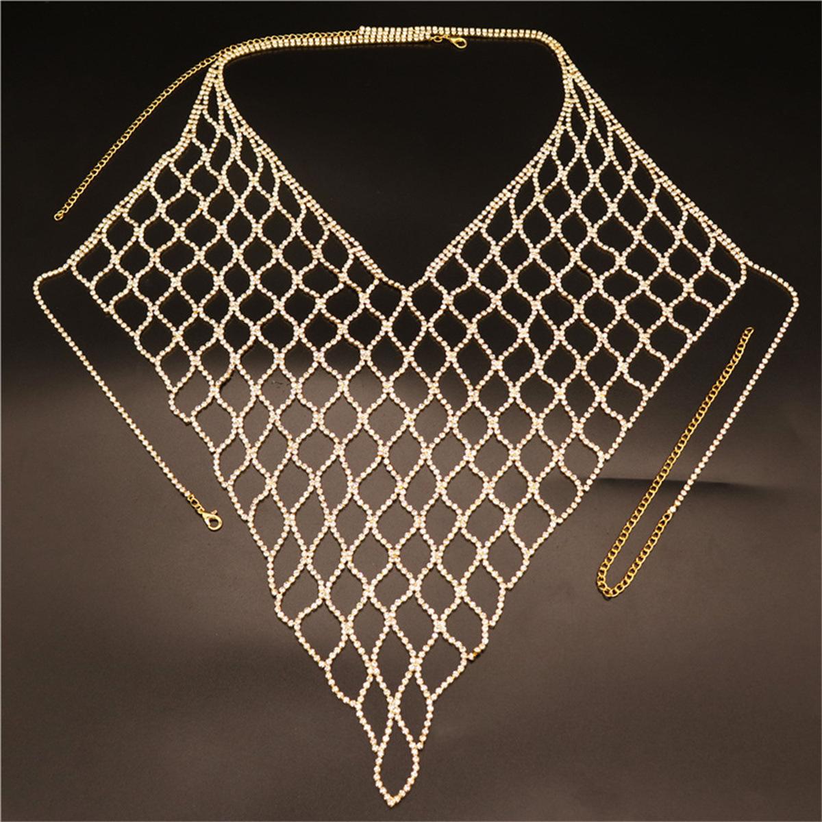 

European And American Accessories Rhinestone Body Chain, Hollow Mesh Chest Jewelry Nightclub Party Sexy Female Body Chain золотой