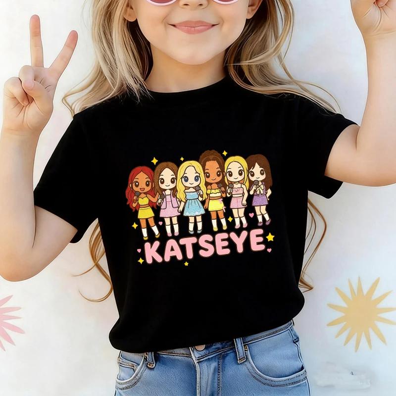 Music Singer Katseye T Shirt Boys Girls Short Sleeve Cartoon Tshirt Kids Streetwear Y2K Tees Tops Summer Childrens Clothing