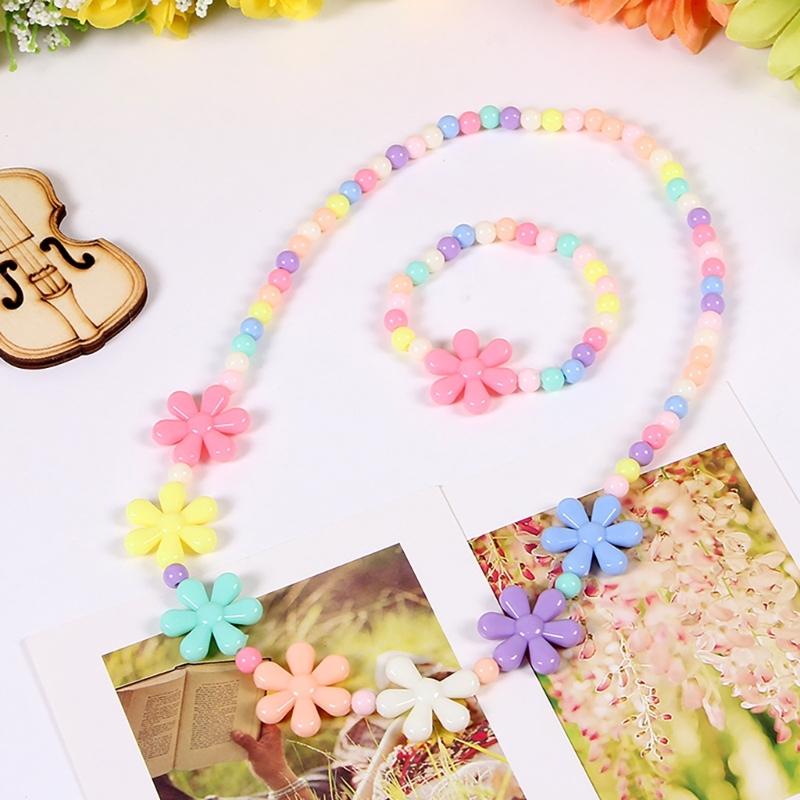 Candy Color Beads Necklace Bracelet Set Kids Jewelry Set Party Jewelry Plastic Texture Birthday Perfect for Kids Present