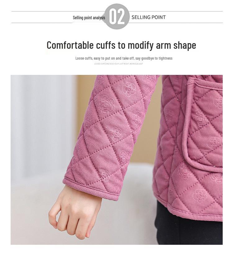 New Plus Velvet Warm Fashionable Short Jacket for Middle-Aged and Elderly Women - Stylish Autumn/Winter Cotton Coat