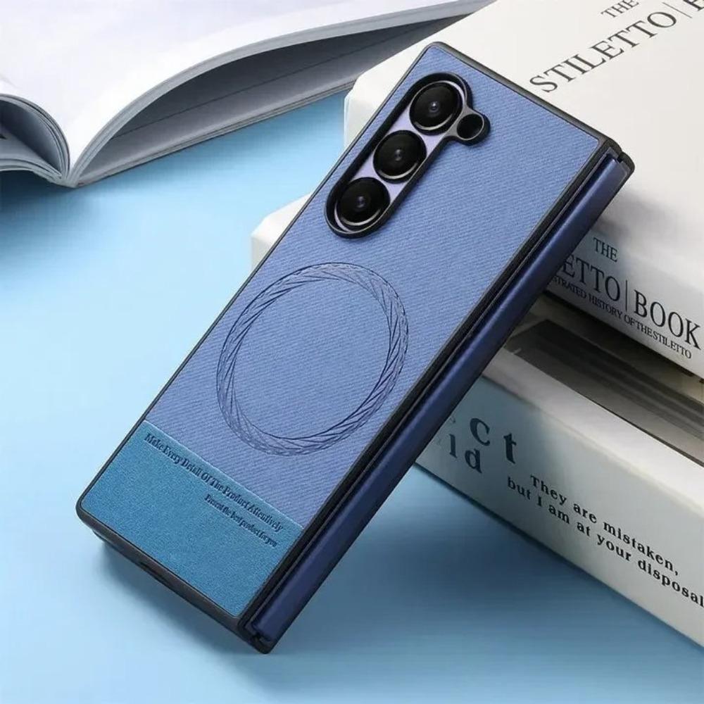 Samsung Galaxy Z Fold 7 6 5 4 3 Wireless Charging Leather Shockproof Protect Back Cover Simple Business Magnetic Phone Case