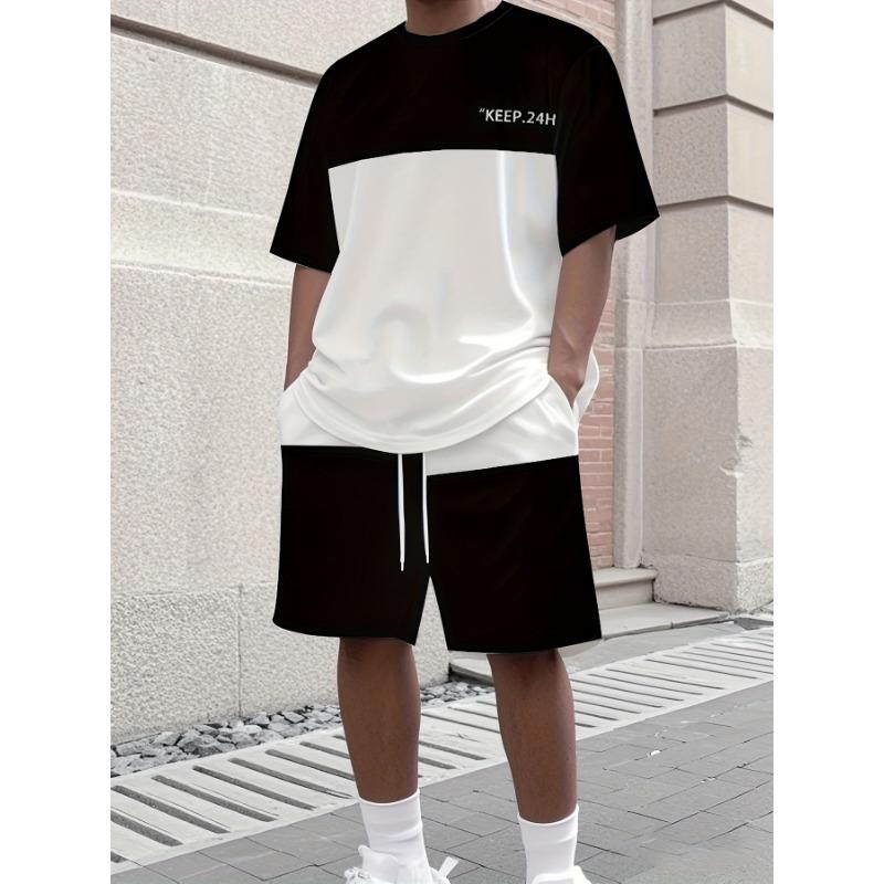 Men's Athletic Set Two-Piece Set Crew Neck Short Sleeve Top & Shorts Men's Running Outfit Plus Size T-Shirt Men's Summer T-Shirt