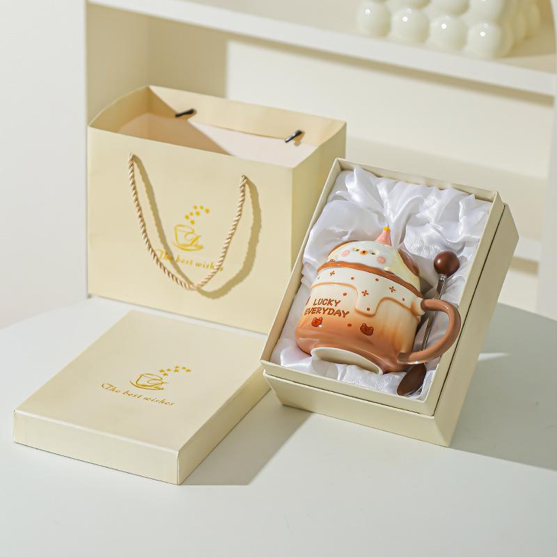 Household Drinking Cup Ceramic Coffee with Lid Mug Girl High Looking Birthday Gift Souvenir Cute