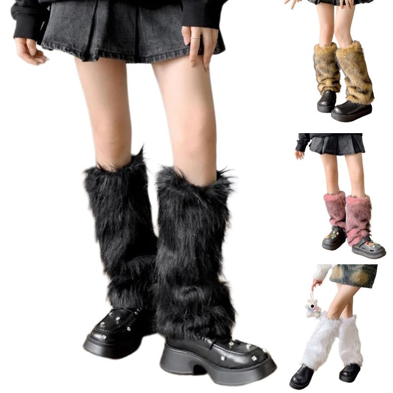 Women Cozy Winter Leg Warmers with Soft Furry Harajuku Fuzzy Plush Boot Cuffs Leg Covers for Indoor and Outdoor Use