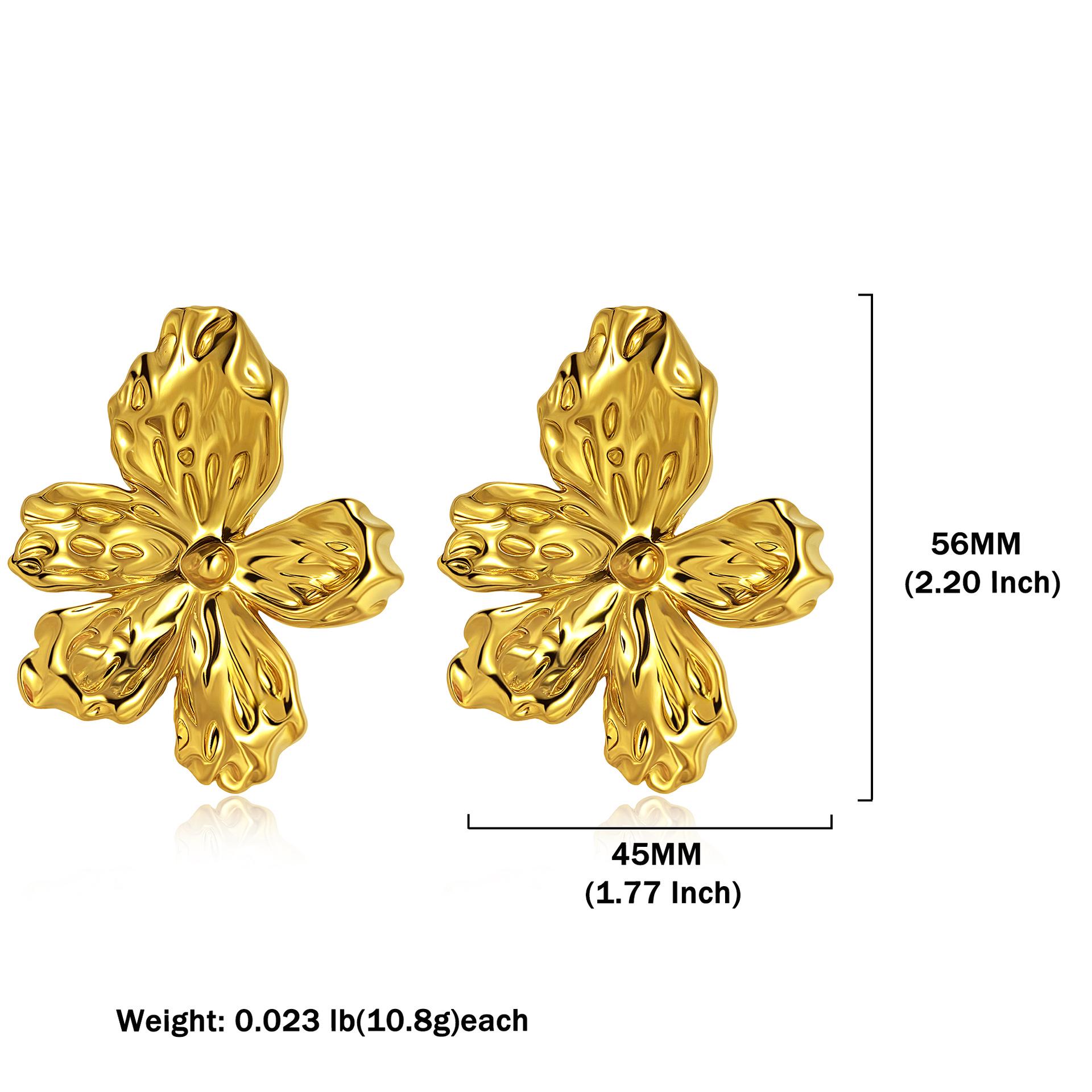18K Gold Plated Floral Earrings - French Retro Style with Elegant Charm