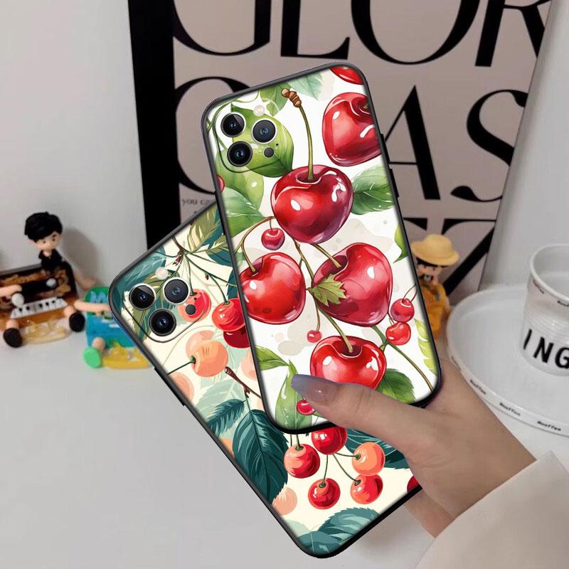 Kirsch Sommerfrucht Hülle für Samsung A11 A12 A13 A15 A52S A53 A55 A56 A70 A71 A72 A73 F06 F16 F56 S10 Plus S10e