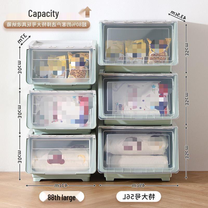 Side-Opening Extra-Large Stackable Plastic Storage Box for Living Room Toys