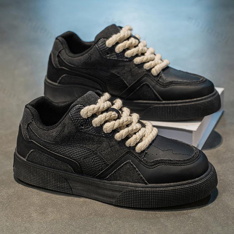 

Модная мужская спортивная повседневная парусиновая обувь 2025 весна новая удобная универсальная модная трендовая обувь на толстой подошве с низким верхом массивная обувь 39 чёрный