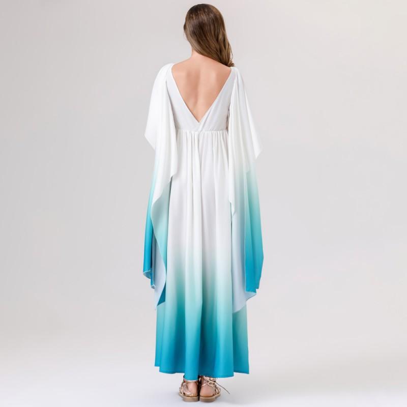 Elegant Egyptian Greek Goddess Costume Dress Women Halloween Party Cosplay Outfit White Blue