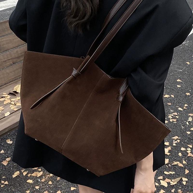 Light Luxury Brand Designer Wing Bag Frosted Suede Tote Bag Solid Color Versatile Large Capacity Women Storage Underarm Bags