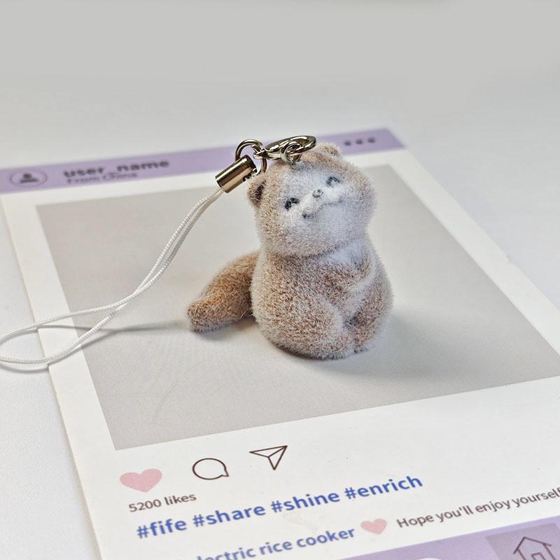 Lovely 3D Flocked Otter Pendant Keychain Cute Cartoon Backpack Charm  Animal Keyring Bag Hanging Decoration Accessories