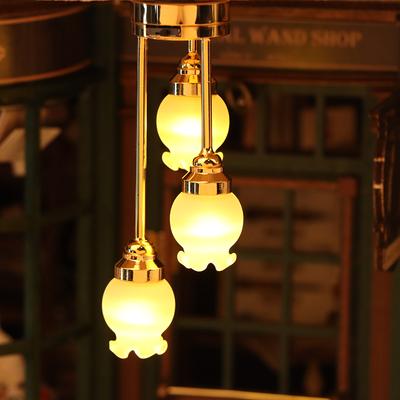1:12 Dollhouse Droplight Miniature Led Chandelier 3-Head Bud Ceiling Lamp Doll Home Living Room Bedroom Decor Toy