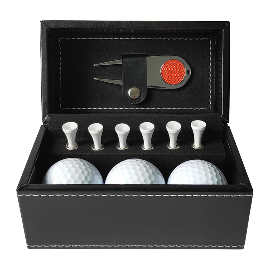 Golf Ball and Tee Gift Set with PU Leather Box Metal Divot Tool Golf Gift for Men for Green Golfers Golf Course Grandpa Dad