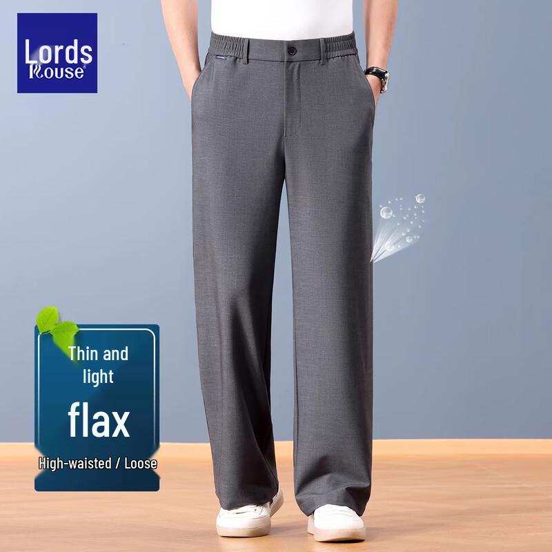 Luozi Men s Premium Linen Blend Wrinkle-Resistant Straight Casual Trousers 3XL