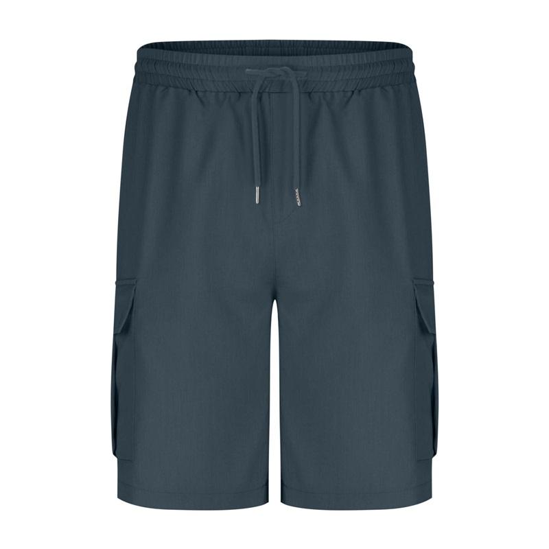 Men's Solid Color Drawstring Elastic Waist Multi-pocket Straight Five-point Pants Shorts Overalls Casual Pants