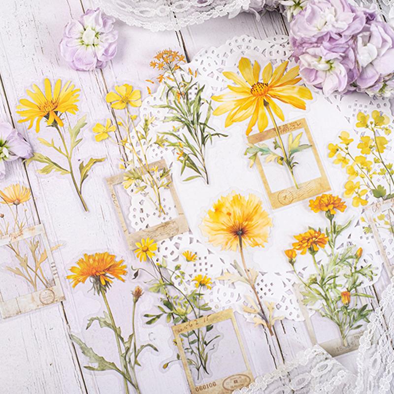 30 Pcs Film and Flowers Plant Stickers Pack Creativity PET Decorative Sticker for DIY Diary Scrapbooking Junk Journal Supplies