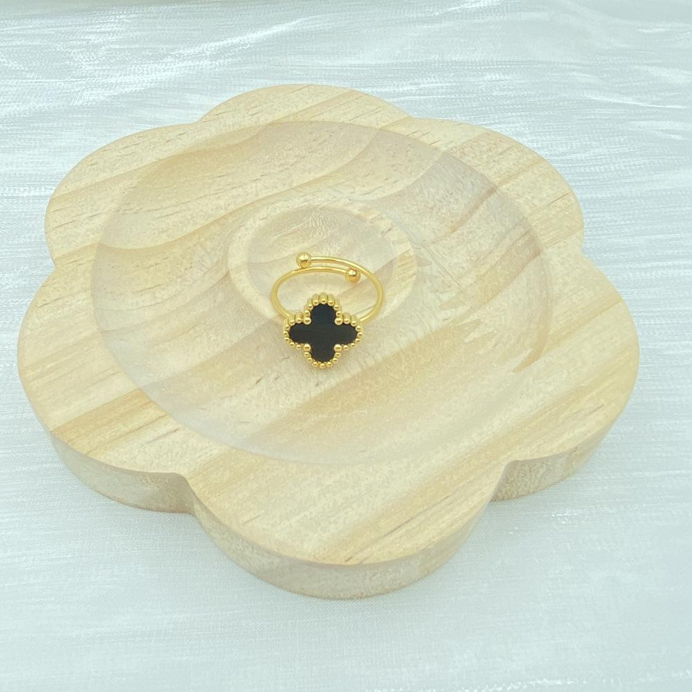 Anillo de Trébol de Cuatro Hojas de Moda de 13 mm Acero de Titanio Dulce Anillo Abierto de Trébol de Cuatro Hojas para Mujer