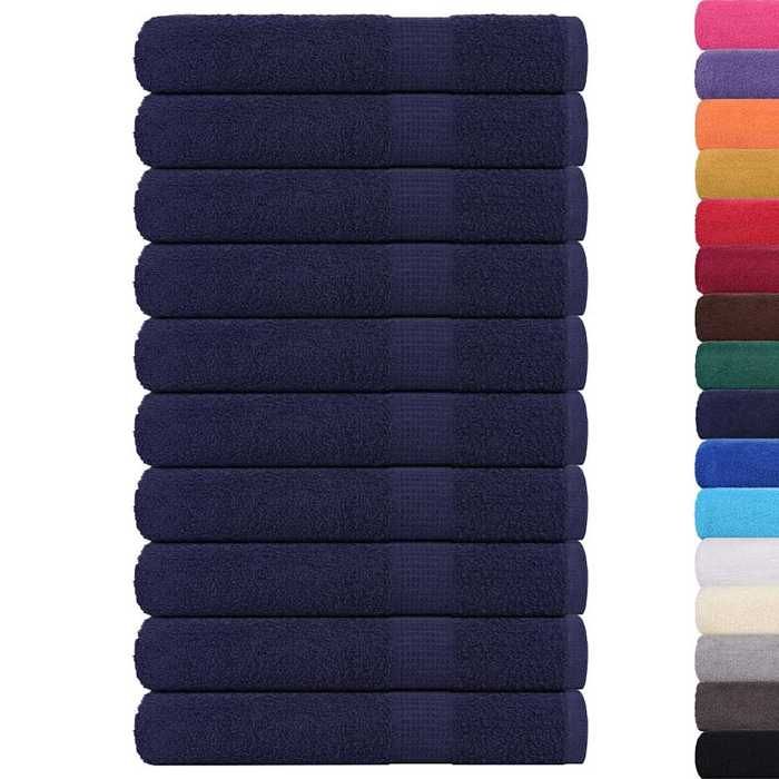 VidaXL Towels 10 Pcs Navy Blue 100x200 Cm 360 G/m² 100% Cotton, Beach Towel, Guest Towel, Large 136796