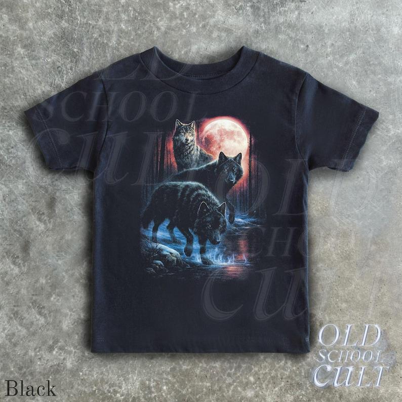 Wolf Pack Kids T-Shirt, Moon Wolf Graphic Tee, Red Moon Forest Youth Shirt, Toddler Wildlife Animal Top, Night Wolf Kids Gift 110