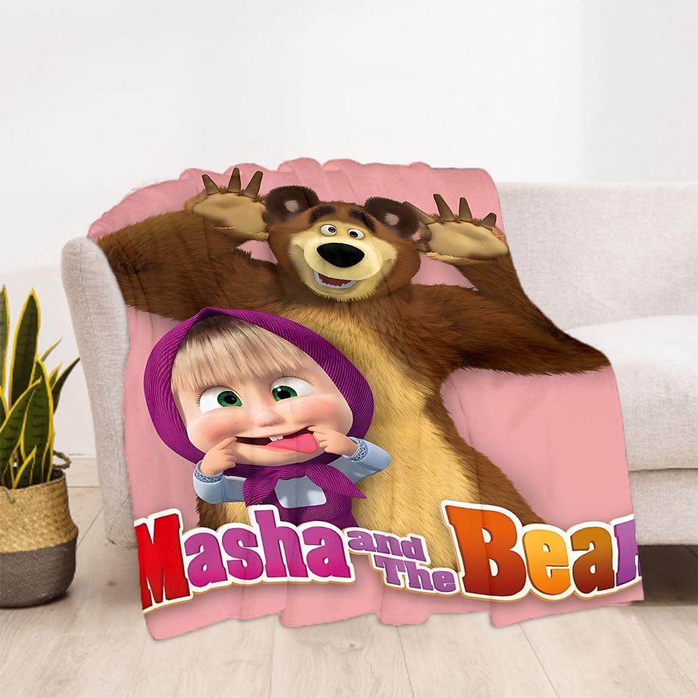 1pc Masha Bear Outdoor Blanket Lightweight Flannel, Soft & Warm, All-Season Use for Sofa, Outdoor, Camping, Living Room034