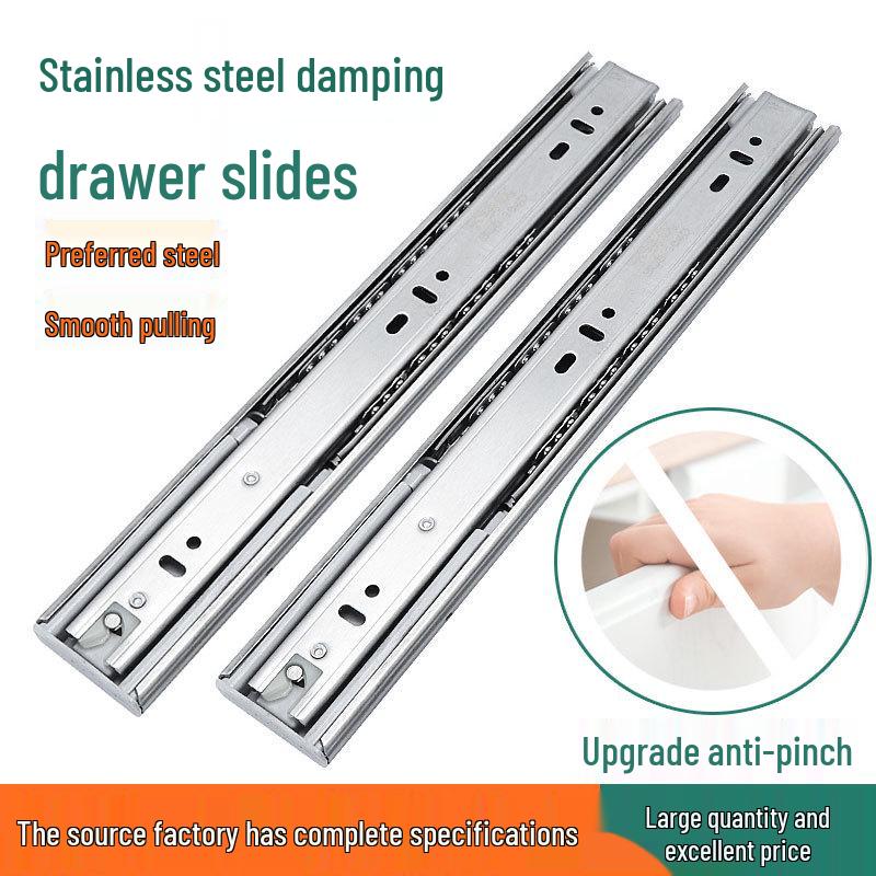 Stainless Steel Soft-Close Drawer Slides: Three-Section, Self-Opening, Silent Runners