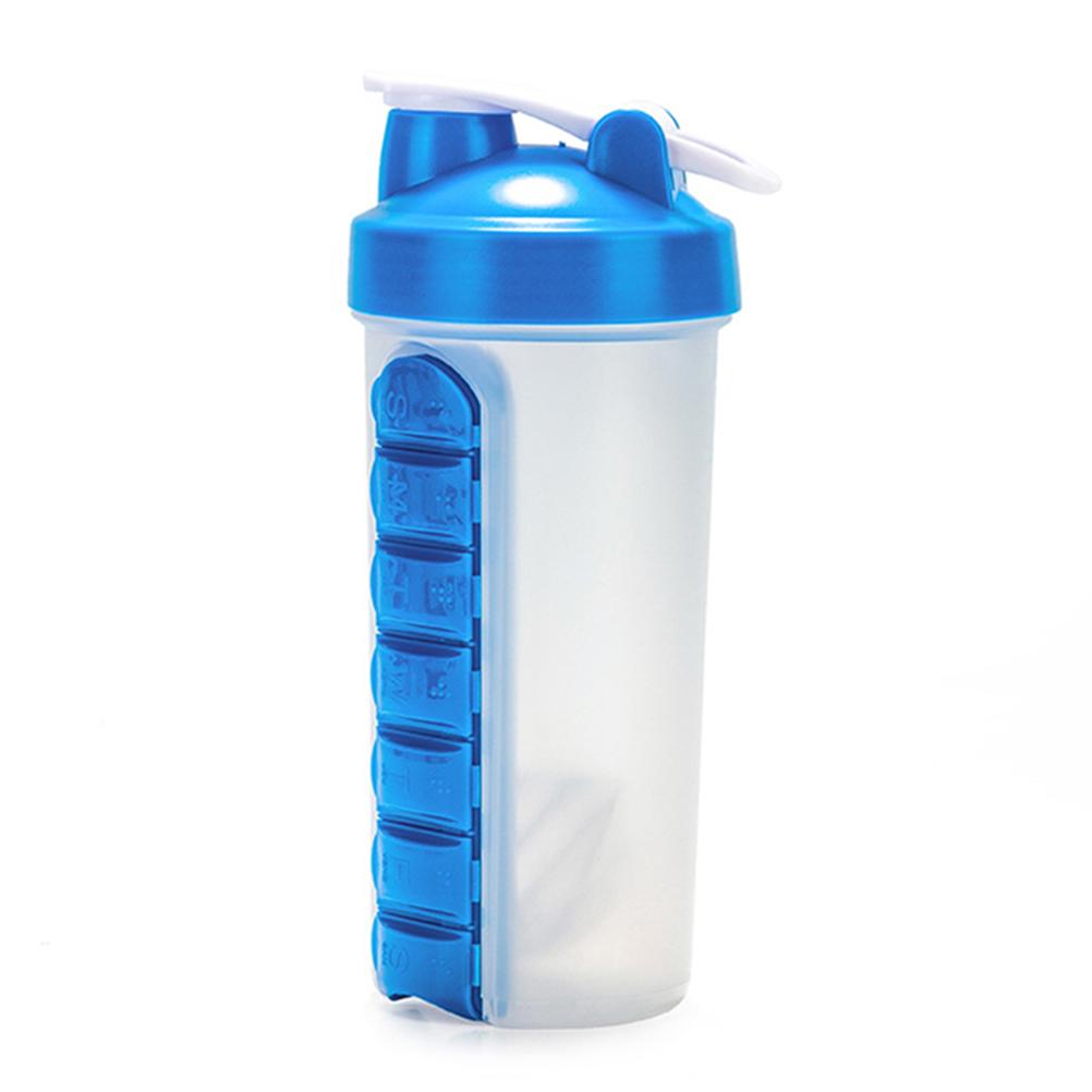 2 In 1 700ml Water Bottle with Pill Organizer 7 Day Weekly Pill Case for Outdoor Travel Office Gym
