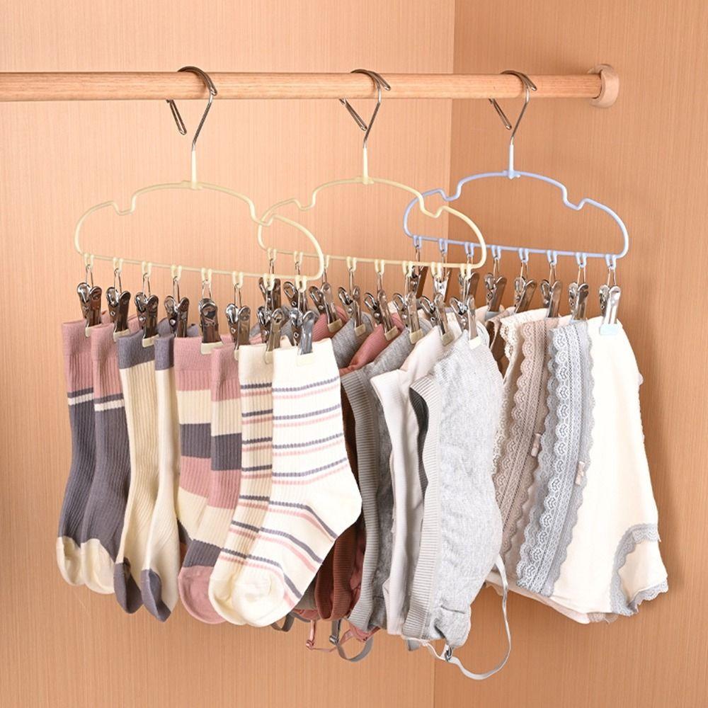 5Pcs Windproof Clothes Hanger with 8 Clips Non-slip Sock Hangers Clothes Drying Rack  for Home Use