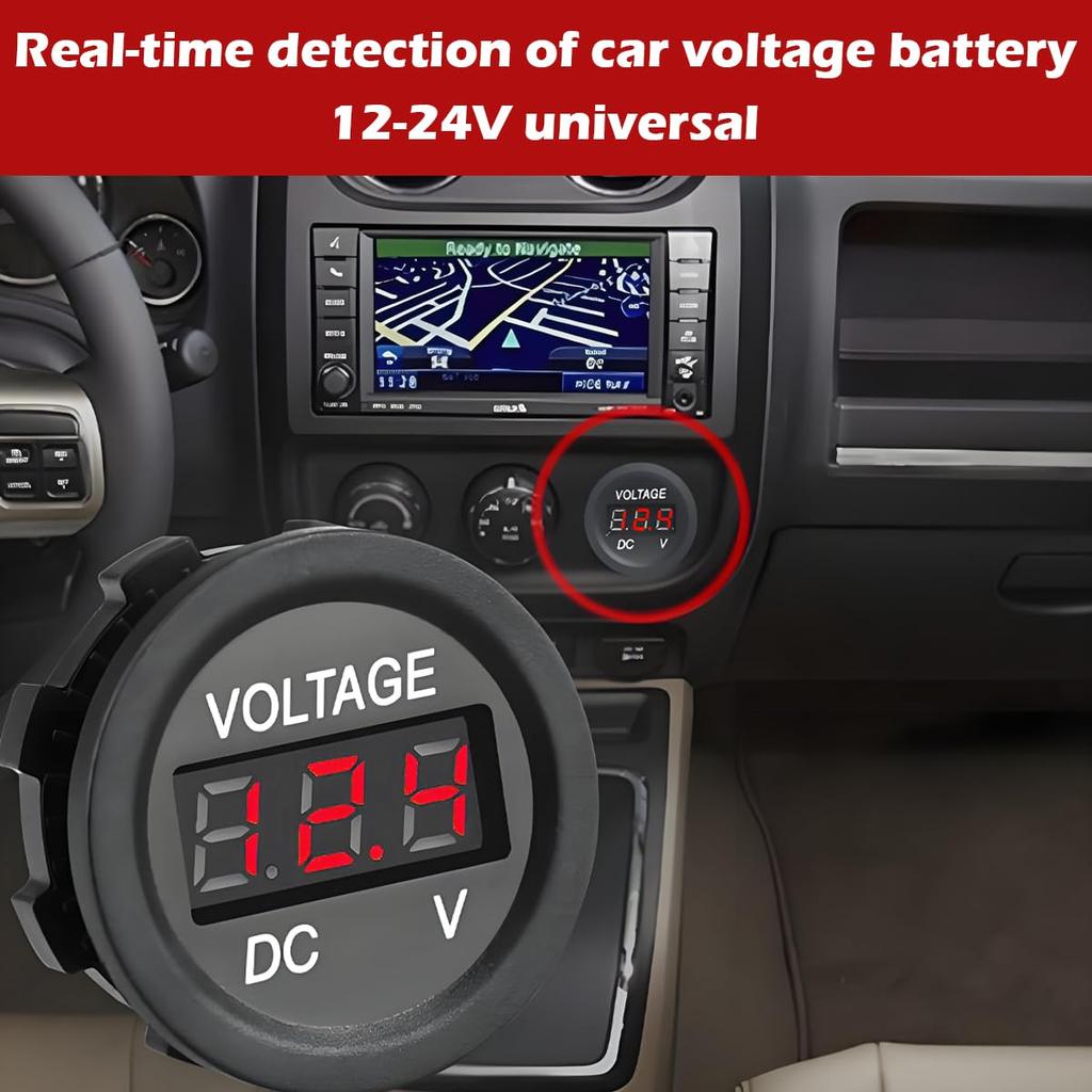 CESFONJER Car Voltmeter Red LED Digital Display Car Voltage Monitor with Connection Cable DC -24V Suitable for Motorcycle, Car, Truck