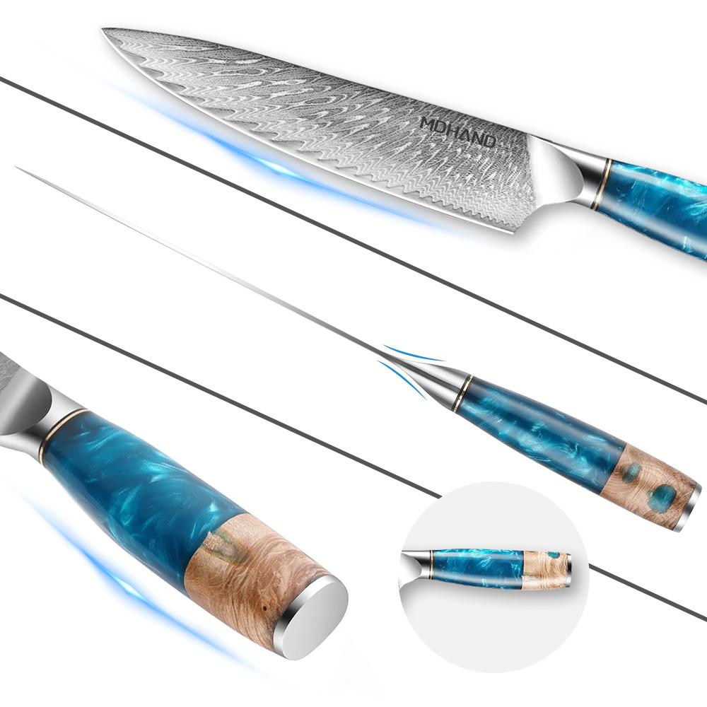 3-Piece Stainless Steel Kitchen Knives Set Japanese Professional Chef Knife with Blue Resin Handle Cooking Knife, Elegant Box