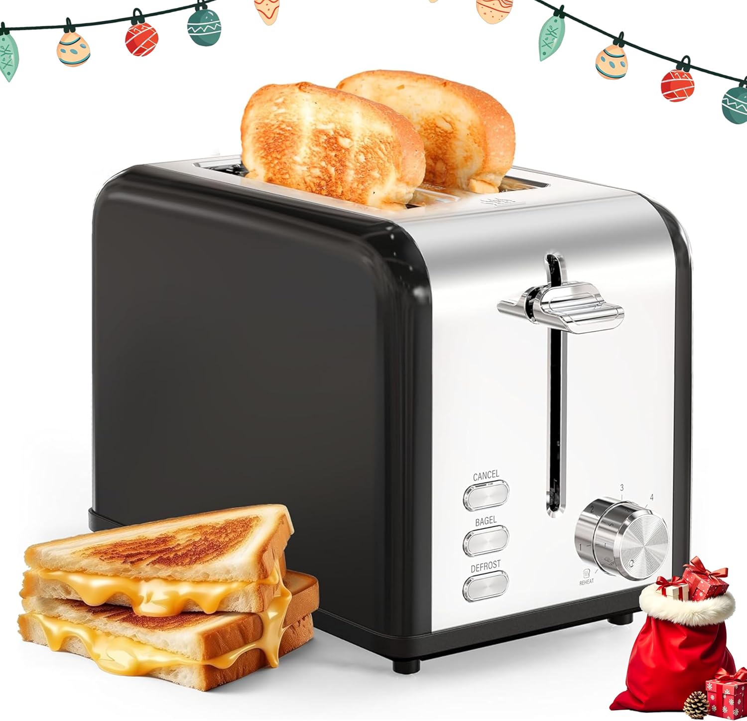 2-Slice Toaster, Stainless Steel Toaster, 6 Browning Setting and 3 Function, Extra Wide Slot & Removable Crumb United States