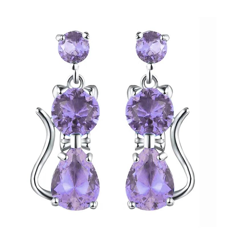 Huitan Romantic 9 Colors Cat Earrings for Women Inlaid Brilliant Cubic Zirconia Statement Girl Earrings Daily Wear Party Jewelry