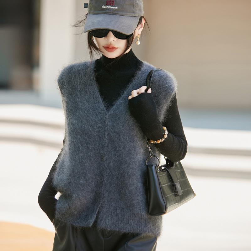 Cashmere Wool Knit Vest Cardigan -