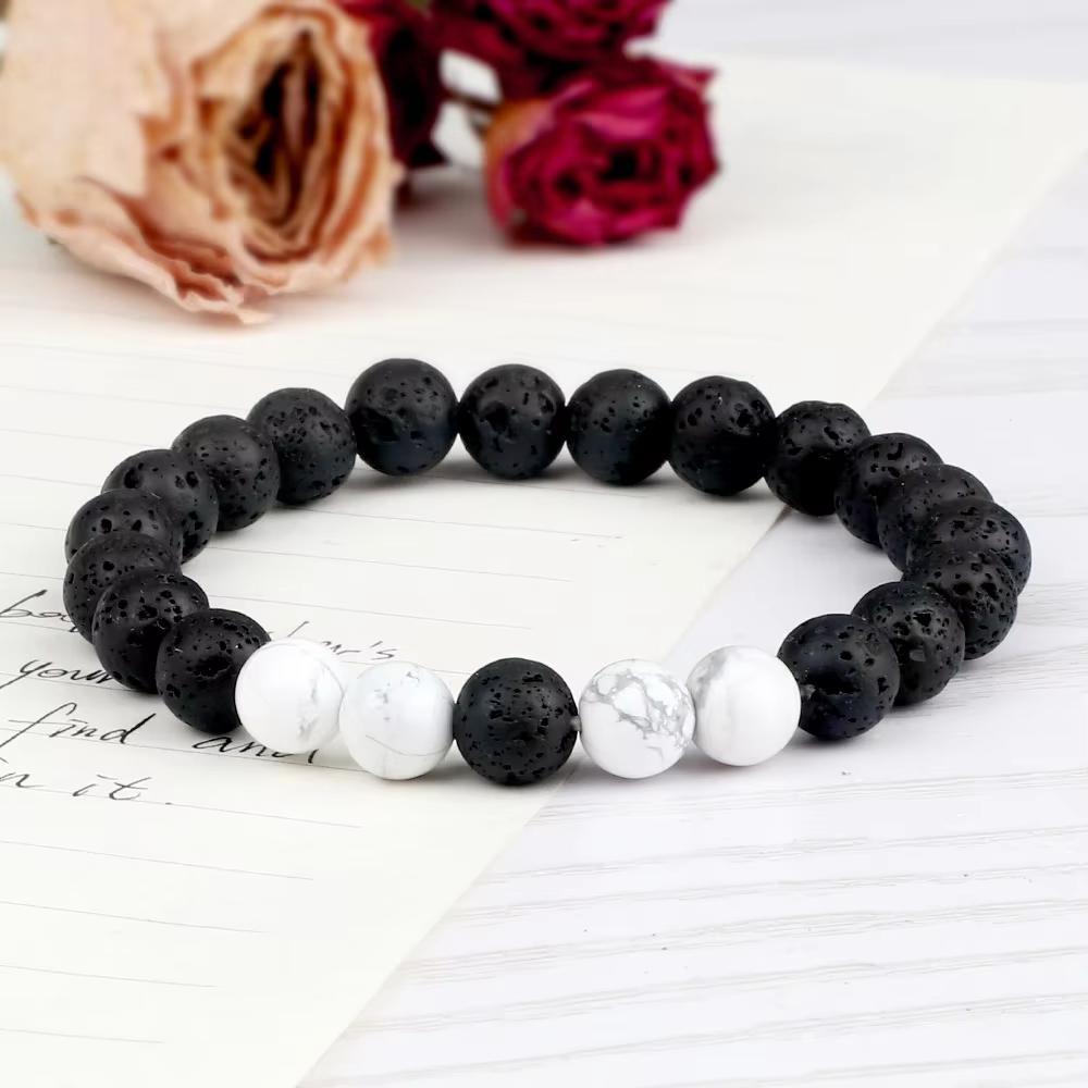 Distance Bracelet For Women Couples 8mm Natural Volcanic Rock Black Matte Blue Turquoises Beaded Stone Bracelets Men Jewelry