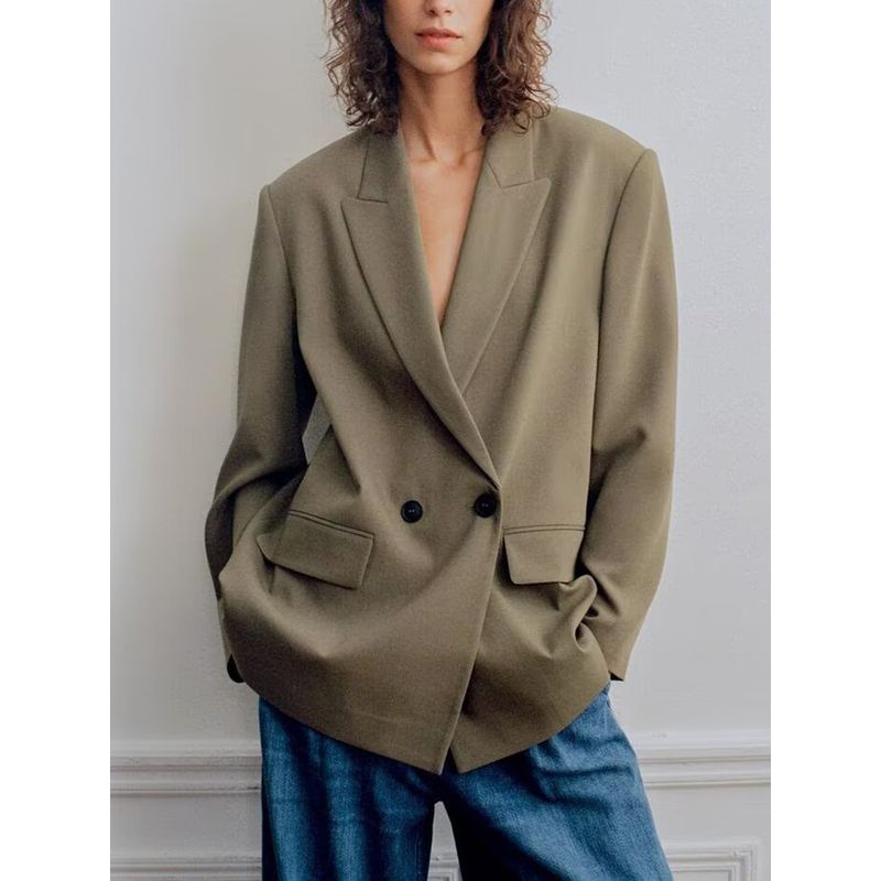 Za2025 Spring New Women's Clothing All-Matching Turn-down Collar Long Sleeve Loose Double Breasted Suit Outwear 8769901 800