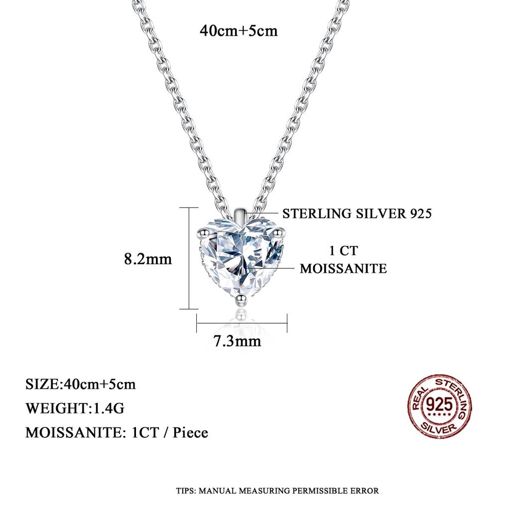 Delicate Sparkling Heart Moissanite Pendant Necklace 925 Sterling Silver 1CT Lab Diamond Fine Jewelry For Women