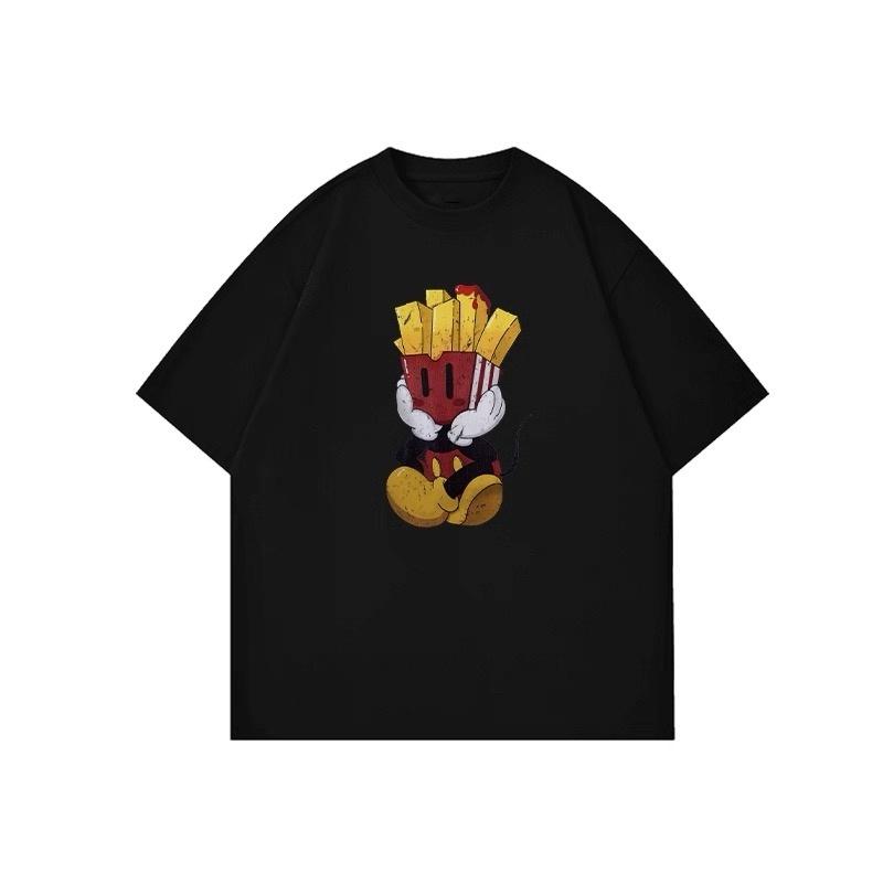 ZAZOMDE Trendy Front Graphic Tshirt Retro Cartoon Fast Food Fries Character Print O Neck Oversized Unisex Casual Street Tops
