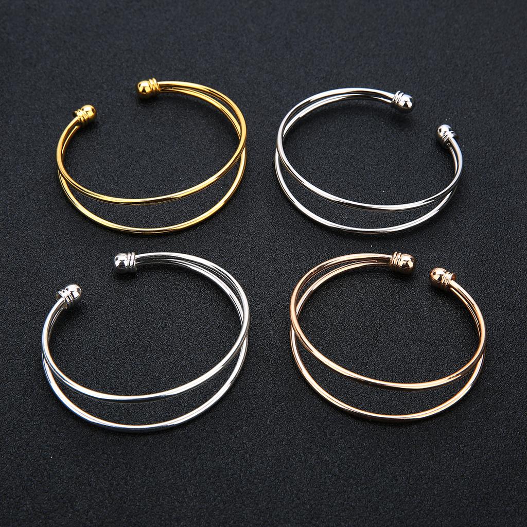 2pcs/Lot Copper Opening Bangle Adjustable Double Layer Simple Bangle for DIY Pandora Bracelets Gifts Jewelry Making Supplies