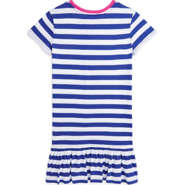 Polo Ralph Lauren Dress Kids Striped Cartoon Anime Pattern Round Neck Short Sleeve Short Kids Dress Blue White 313926019-001
