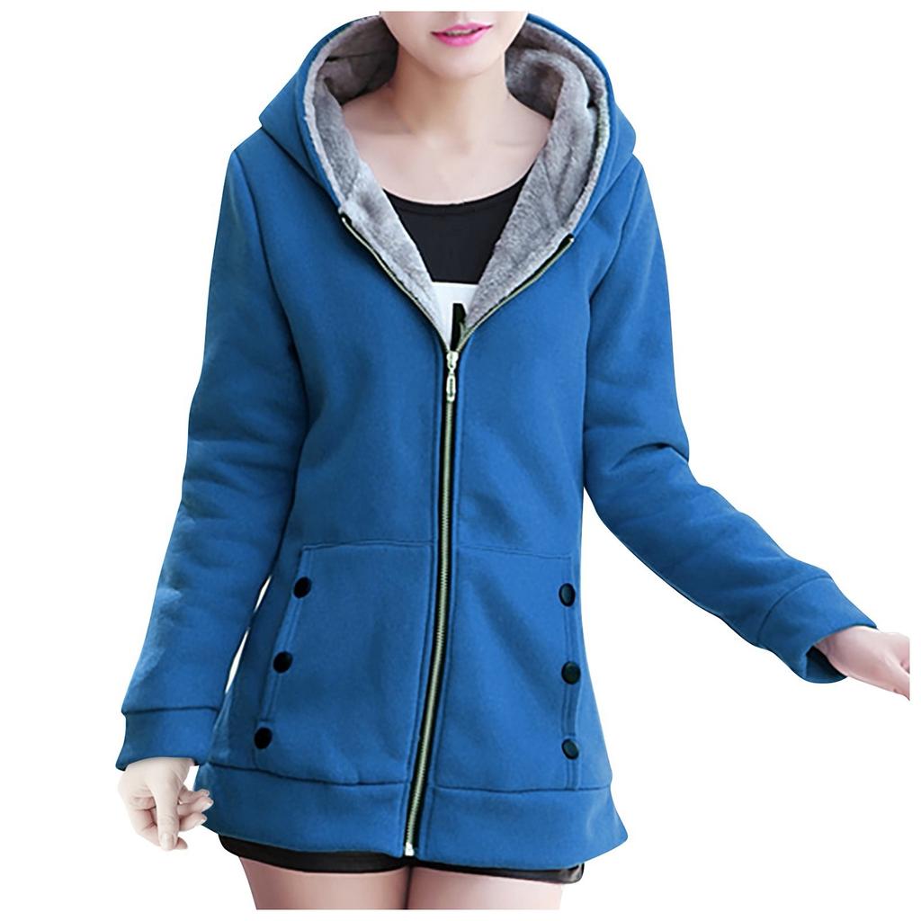 Women's Fashion Thicken Warm Zipper Cardigan Sweater Hooded Jacket