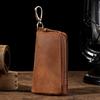 Carabiner-Attachable Crazy Horse Leather Key Pouch, Vintage Bucket Zipper Key Holder, Bag-Mountable Key Organizer Wallet Unisex