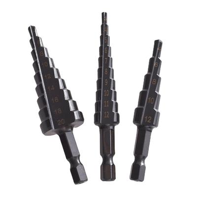 3-teiliges HSS-Kobalt-Stufenbohrer-Set, praktisches schwarzes Nitrid-beschichtetes Metall-Bohrer-Set für