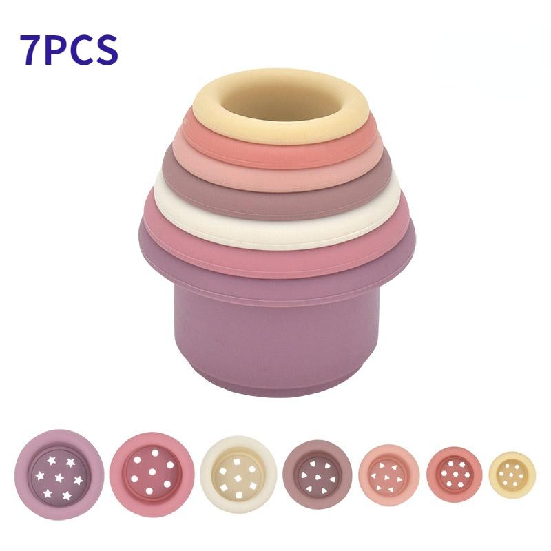 Baby Silicone Hourglass Stacking Cup Montessori Educational Toy Intelligen Gift Toys Stacking Ring Tower Toy Infant Bath Play
