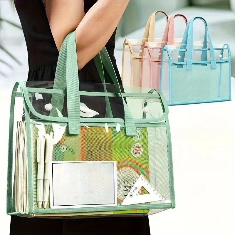 1pc Large Transparent PVC File Folder Organizer with Multiple Compartments for Tablets, School Supplies Storage