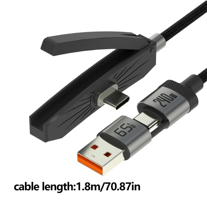 240W Fast Charging Type C & USB 65W 2 In 1 Braided Cable With Invisible Bracket For Phones Tablets Laptops Gaming