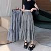 Women's Summer Elastic Waist Tiered Cake Skirt - Vintage High-Waist Paneled A-Line Pleated Midi Skirt for Hip Coverage & Slimming